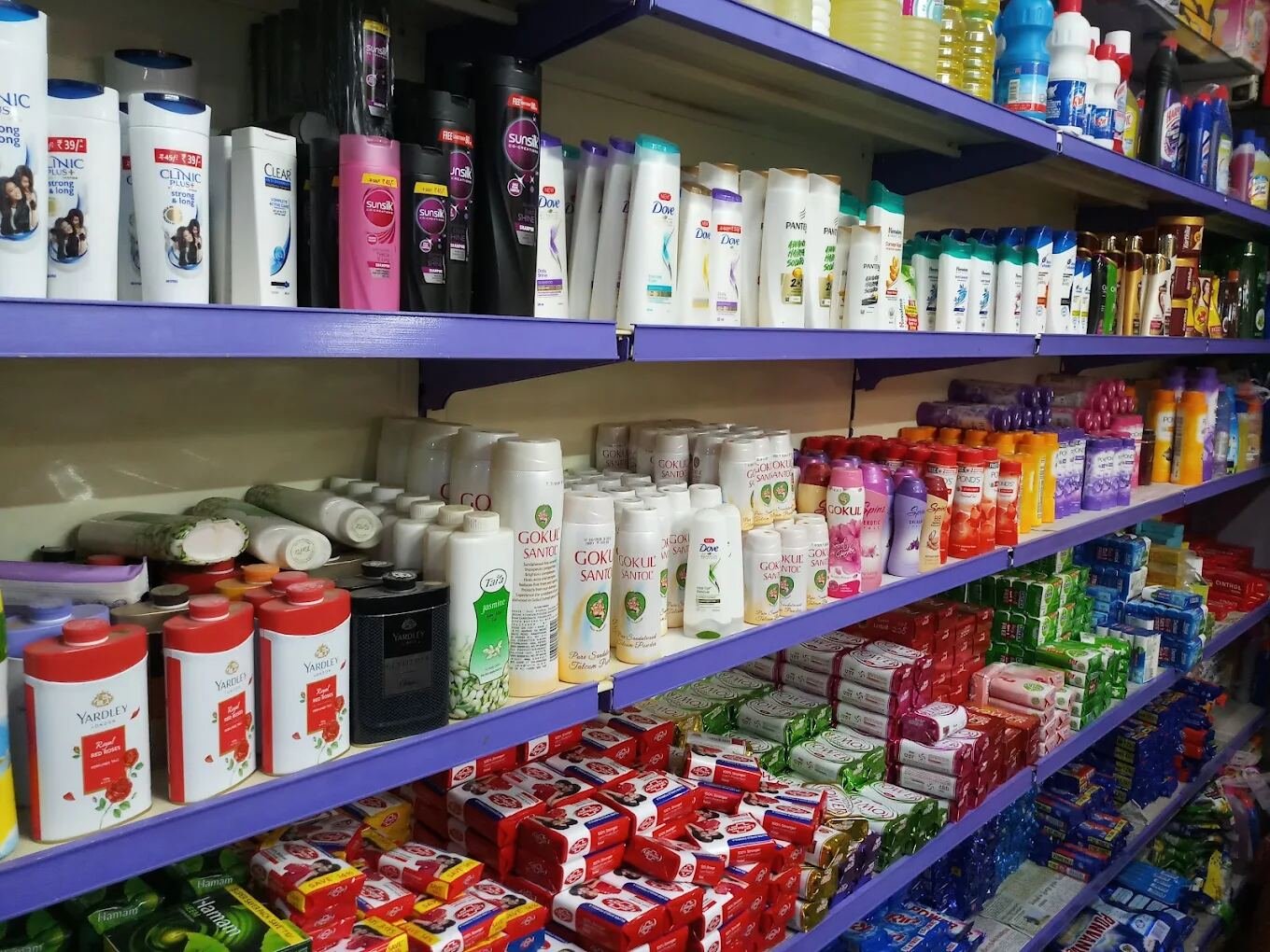 Beauty and personal care shelf at Vinayaga Super Market